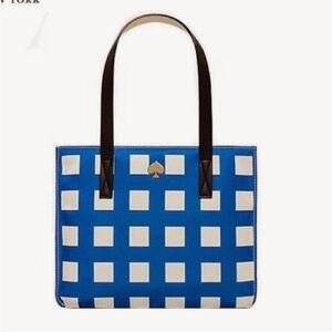 Kate Spade Purse Berry Street Elise Tote Bag Blue White Shoulder Gingham Nylon